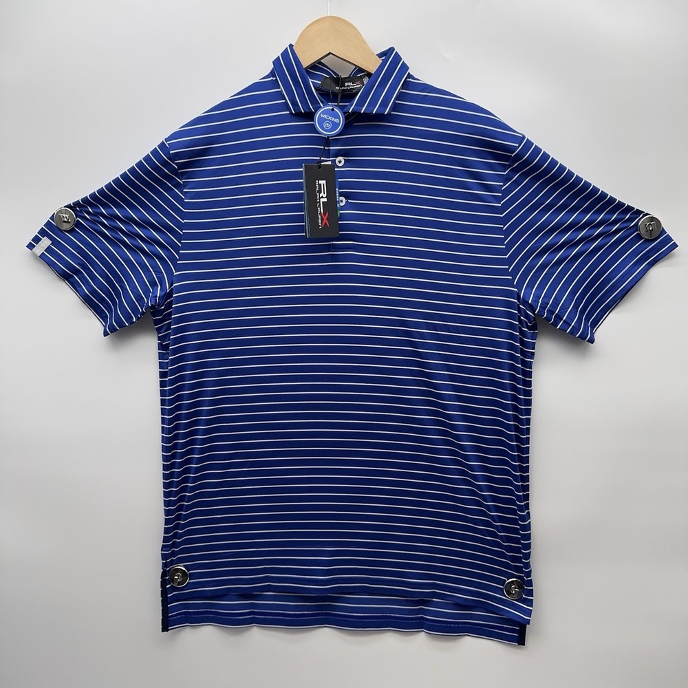 RLX Ralph Lauren Mens XL Performance Golf Striped Blue White Polo Shirt Reg $110